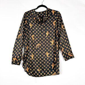 NWT Zara basic tiger print satin cowl neck blouse sz XS